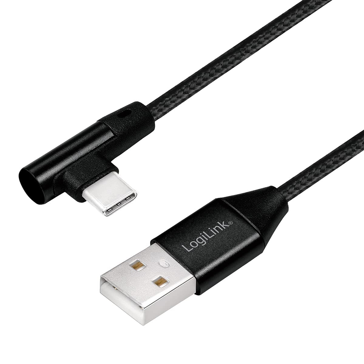 Кабел LogiLink CU0138, от USB A(м) към USB C(м), 1m, черен, ъглов