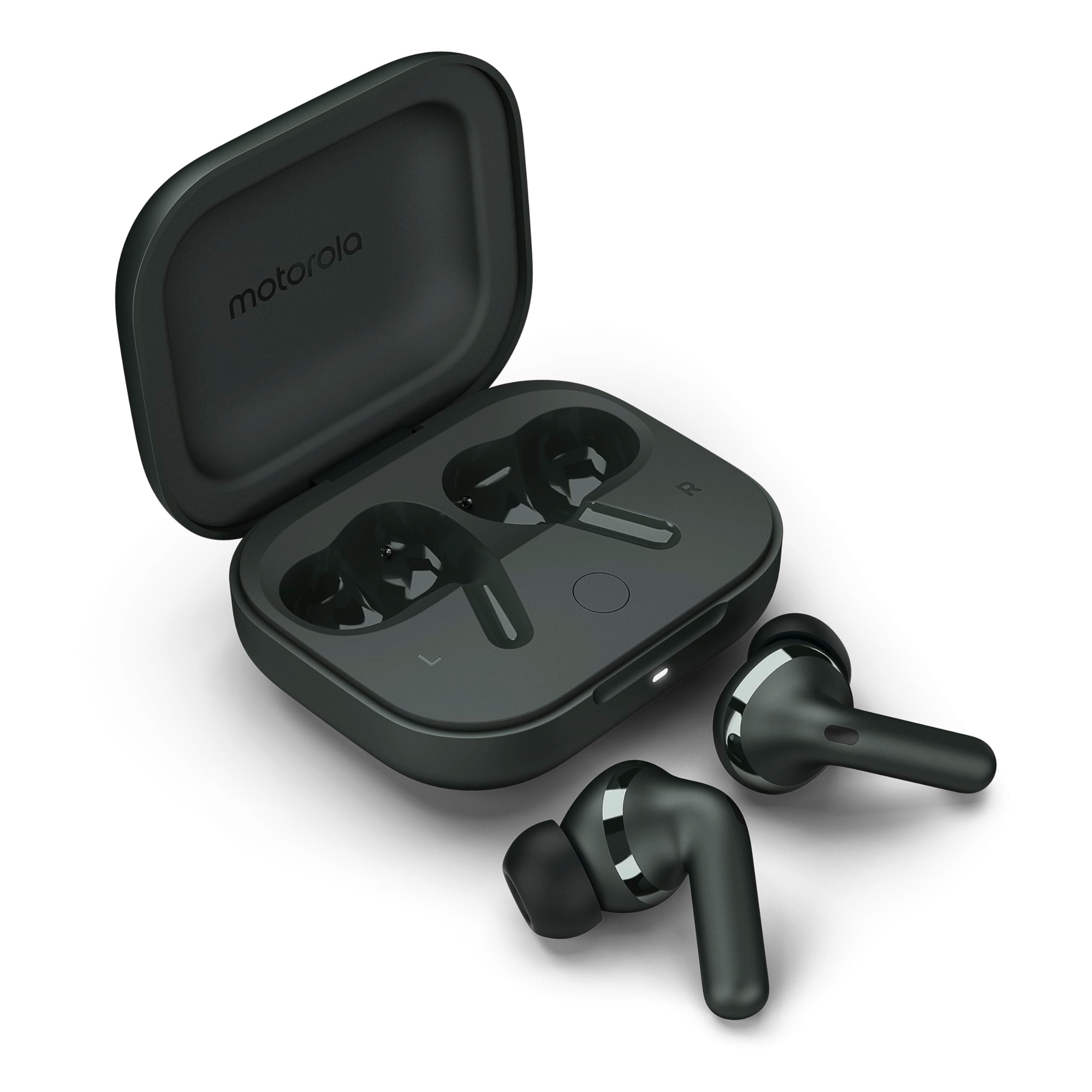 Слушалки Motorola Moto Buds +, безжични, Bluetooth, ENC микрофон, активно шумопотискане, 11mm + 6mm мембрани, до 8 часа време на работа, Dolby Atmos, тъмносиви