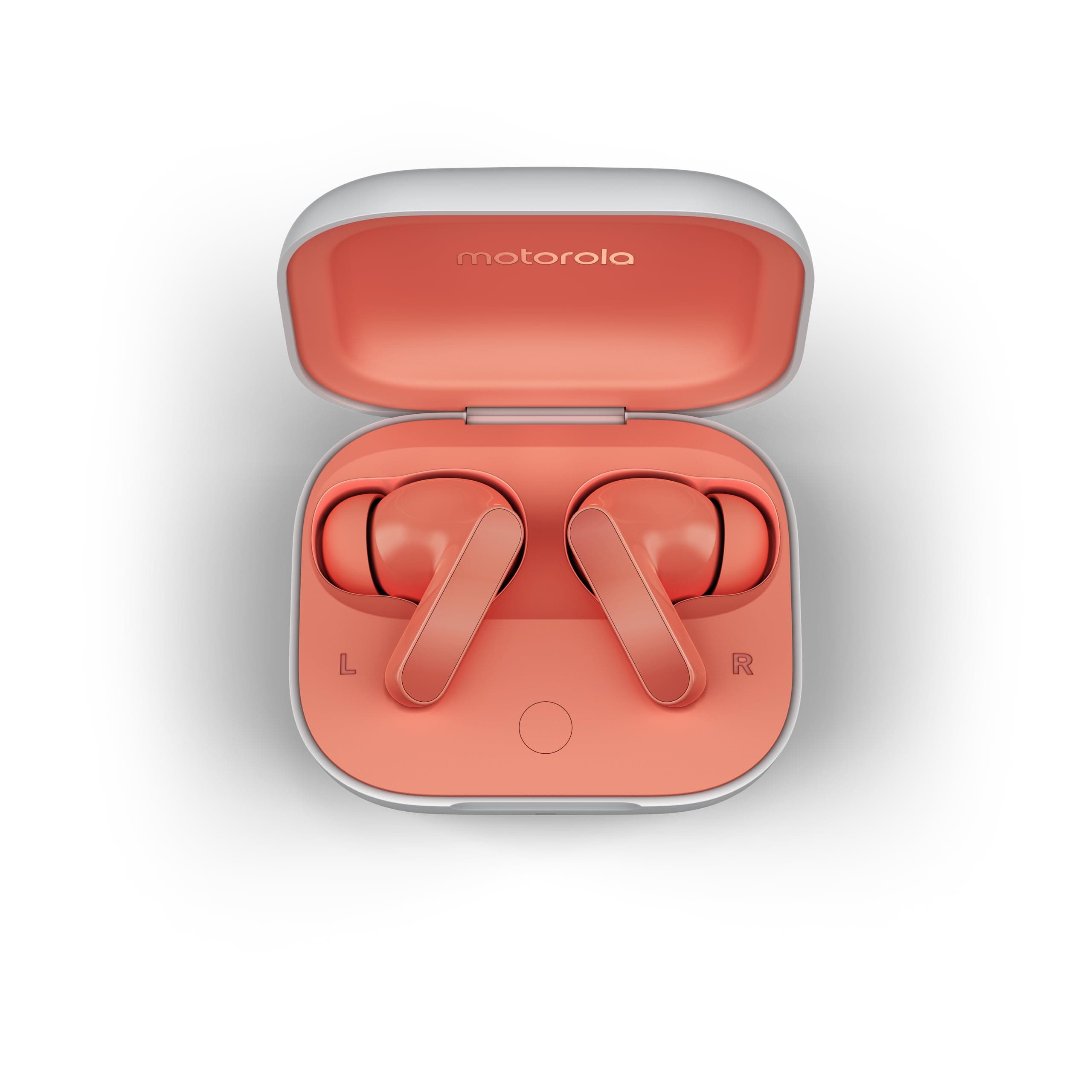 Слушалки Motorola Moto Buds, безжични, Bluetooth, ENC микрофон, активно шумопотискане, 12.4mm мембрани, до 9 часа време на работа, оранжеви