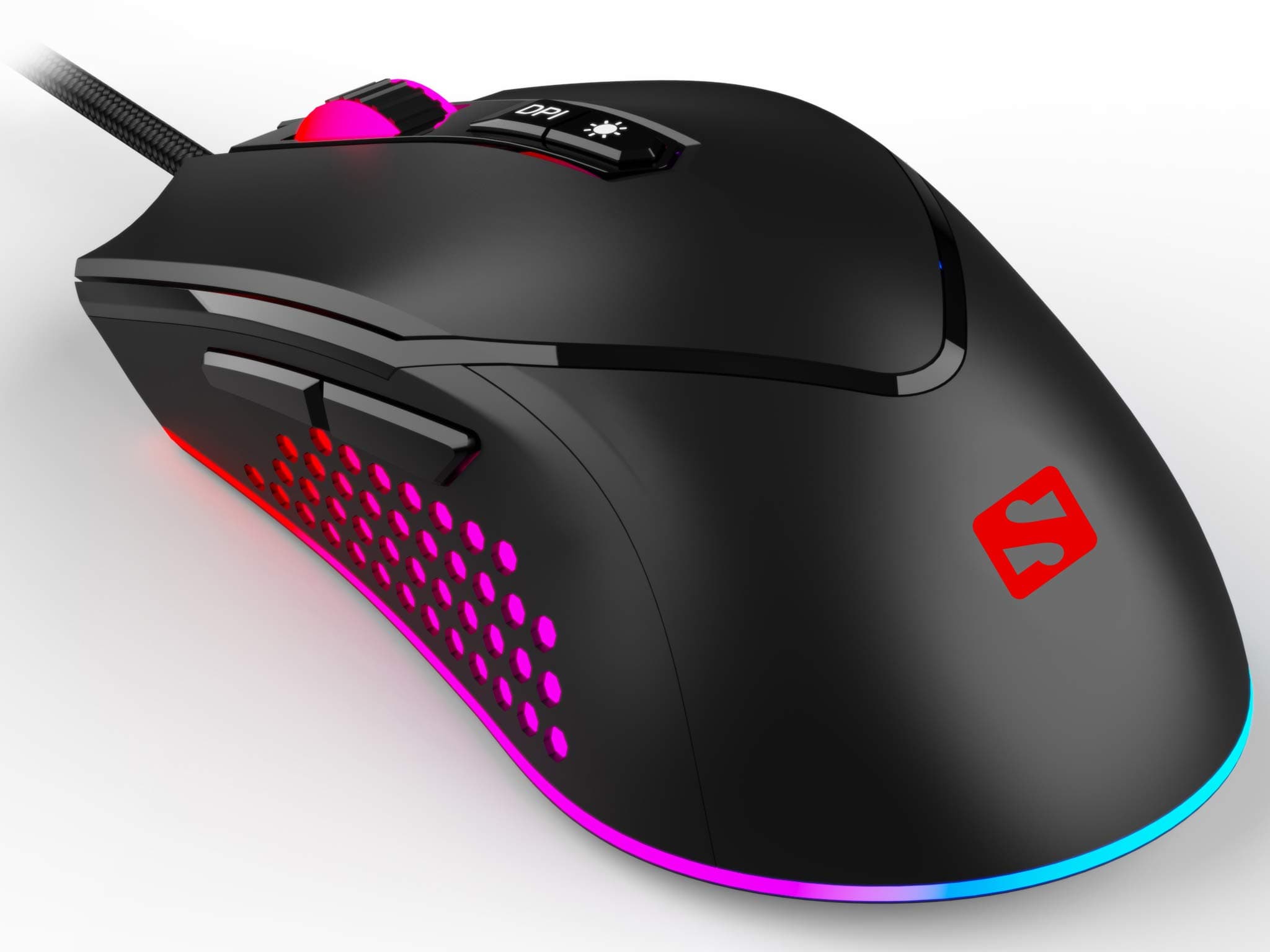 Мишка Sandberg Azazinator Mouse 6400 (640-20), оптична (6400 dpi), USB, черна, LED подсветка, 7 бутона, гейминг