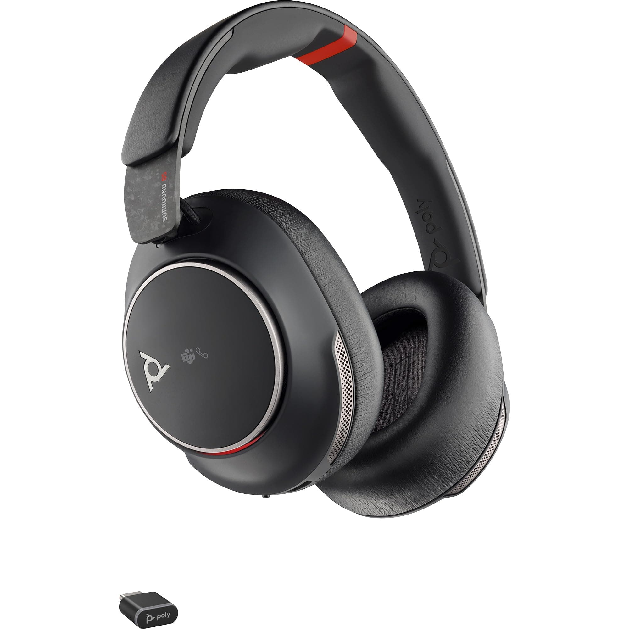 HP Poly Voyager Surround 85 UC Сертифицирани от Microsoft Teams USB-C слушалки + USB-C/A адаптер + Стойка за зареждане