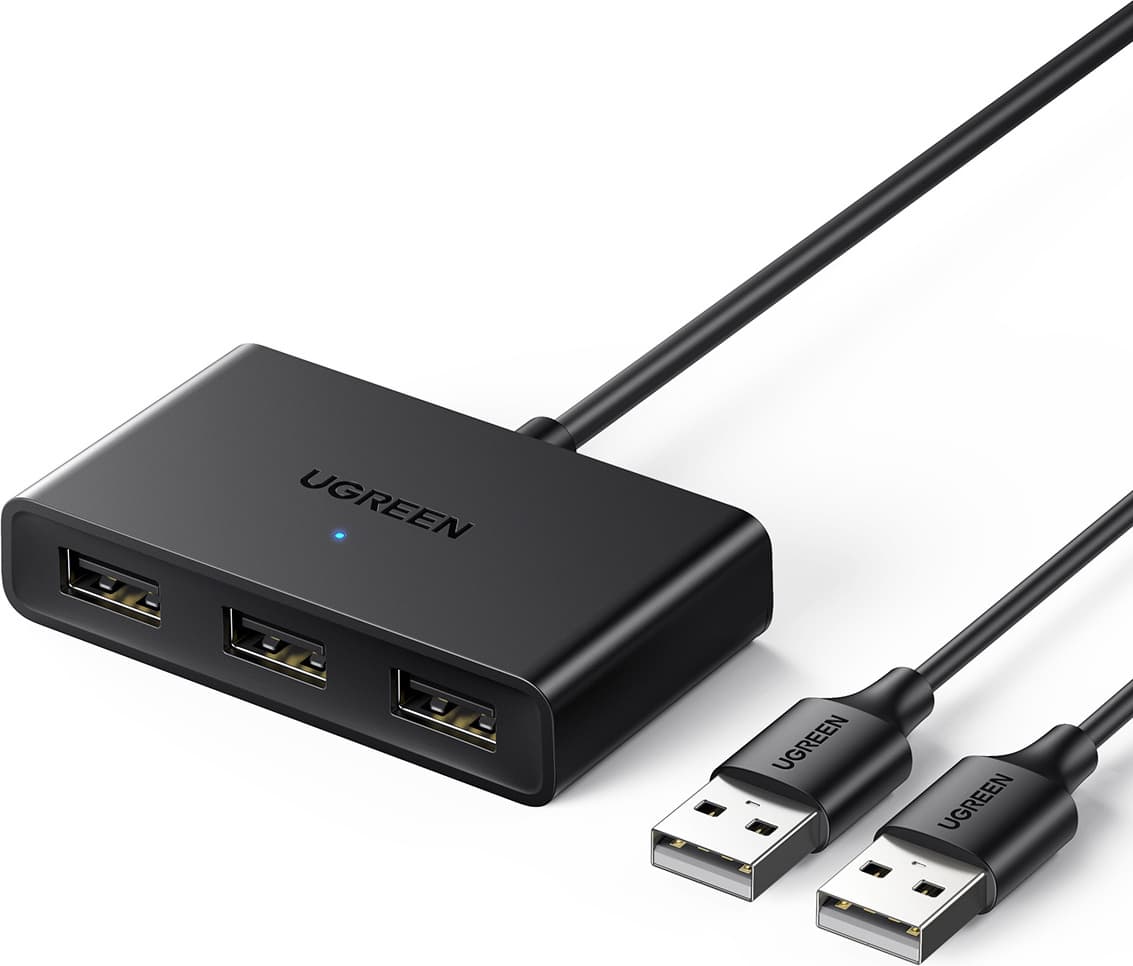 3-портов USB-A 2.0 хъб за компютри и лаптопи с USB-A с възможност за превключване между два компютъра (150 см) - Ugreen USB-A 2.0 Hub 3-port Switch Box (черен)