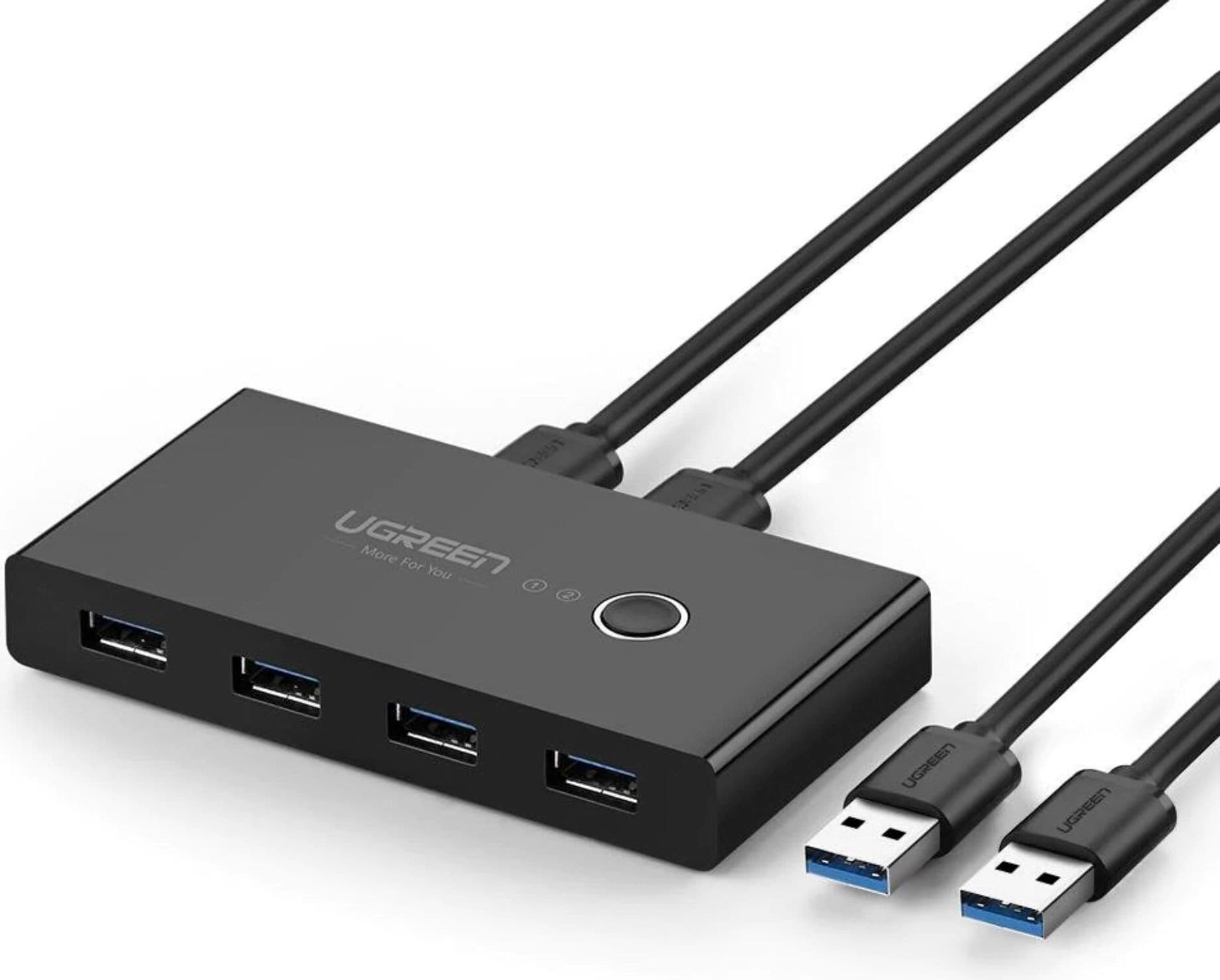 4-портов USB-А 3.0 хъб за компютри и лаптопи с USB-A с възможност за превключване между два компютъра (100 см) - Ugreen USB-A 3.0 Gen 1 Hub 4-port Switch Box (черен)