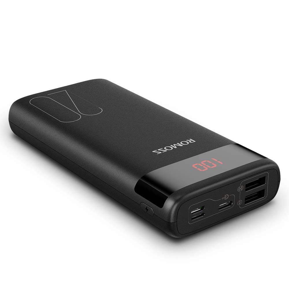 Външна батерия с два USB-A и един USB-C изходи и технология за бързо зареждане - Romoss Ares 20PF Digital Display Power Bank 22.5W 20000 mAh PD (черен)