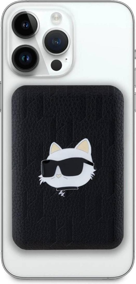 Преносима външна батерия с USB-C порт и безжично зареждане с MagSafe - Karl Lagerfeld Embossed Choupette Head Magnetic Wireless Power Bank 5000 mAh 15W (черен)