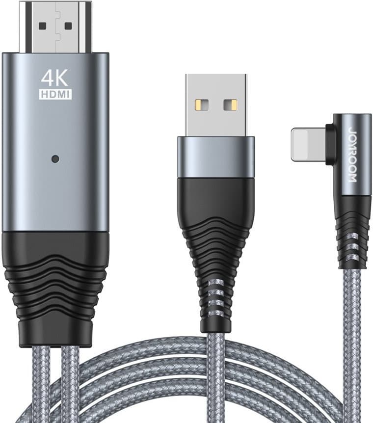 Кабел за свързване и зареждане от Lightning към HDMI за мобилни устройства с Lightning порт - Joyroom Lightning to HDMI Cable and Charging Function 4K (сив)