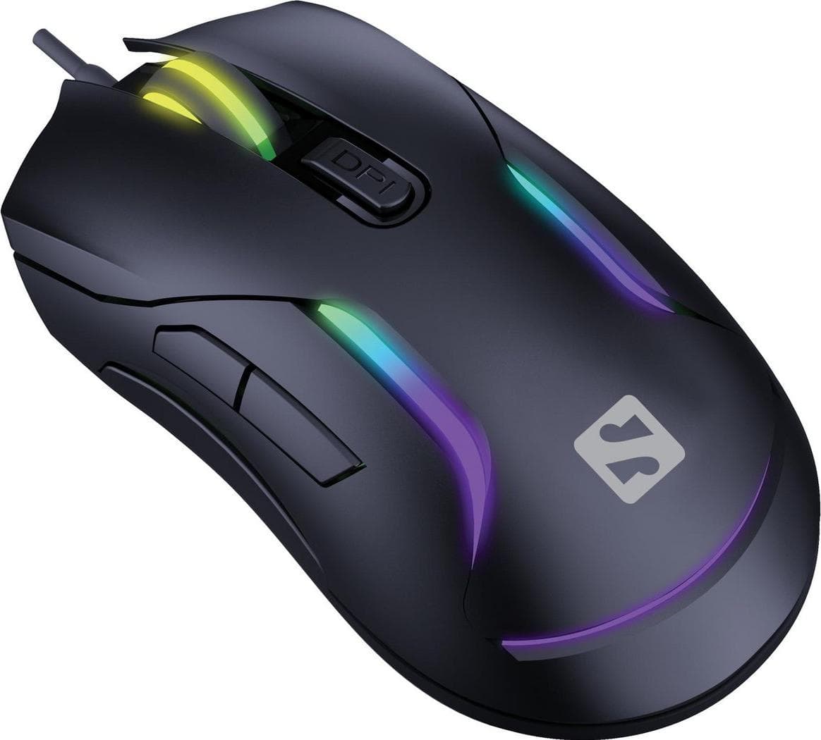 Мишка Sandberg LightFlow 6D, оптична (3600 dpi), USB, черна, гейминг, RGB подсветка