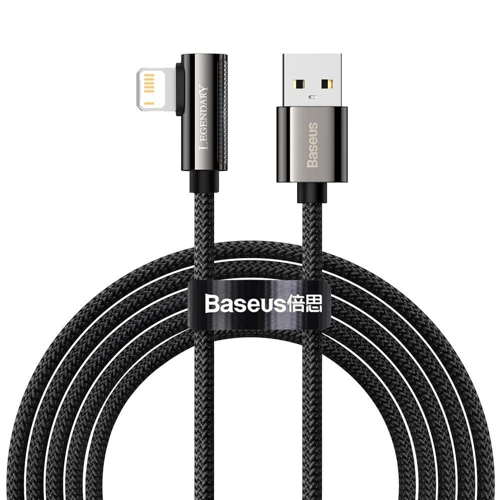 Кабел Baseus Legend Elbow Lightning to USB Cable(CALCS-A01), от USB A(м) към Lightning(м), 200mm, 12W, черен