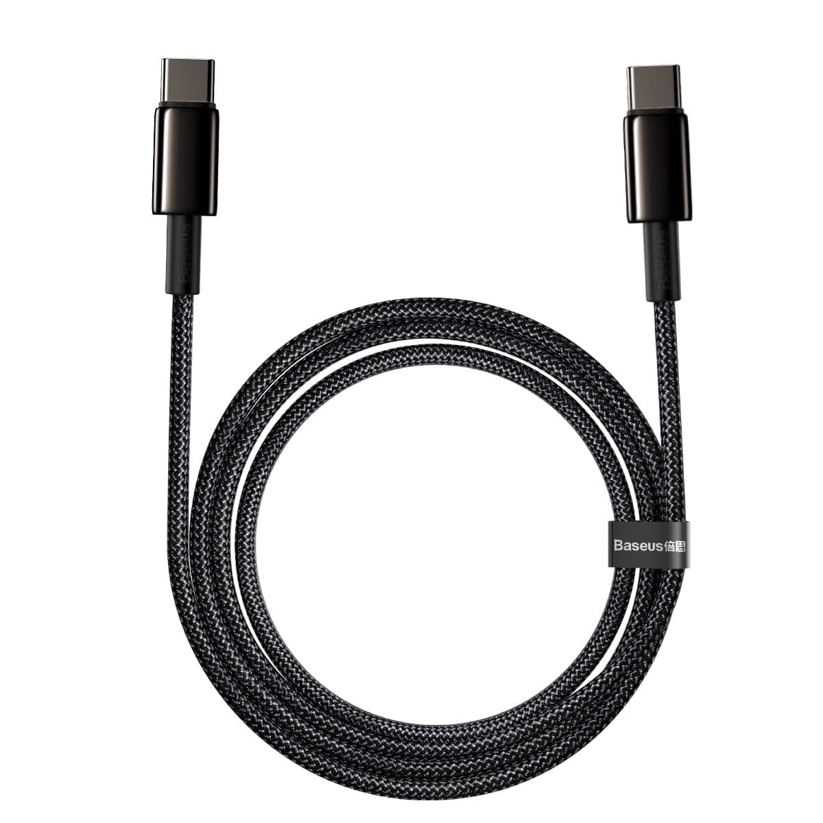 Кабел Baseus Tungsten Gold USB-C to USB-C Cable (CATWJ-A01), от USB C(м) към USB C(м), 2m, 100W, черен