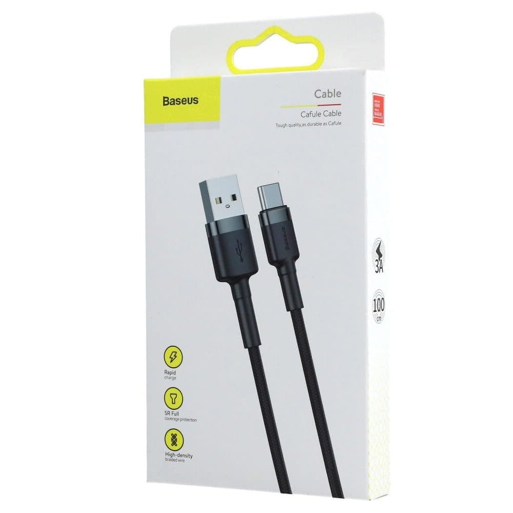 Кабел Baseus Cafule USB-A to USB-C Cable (CATKLF-BG1), от USB A(м) към USB C(м), 1m, 3A, сив