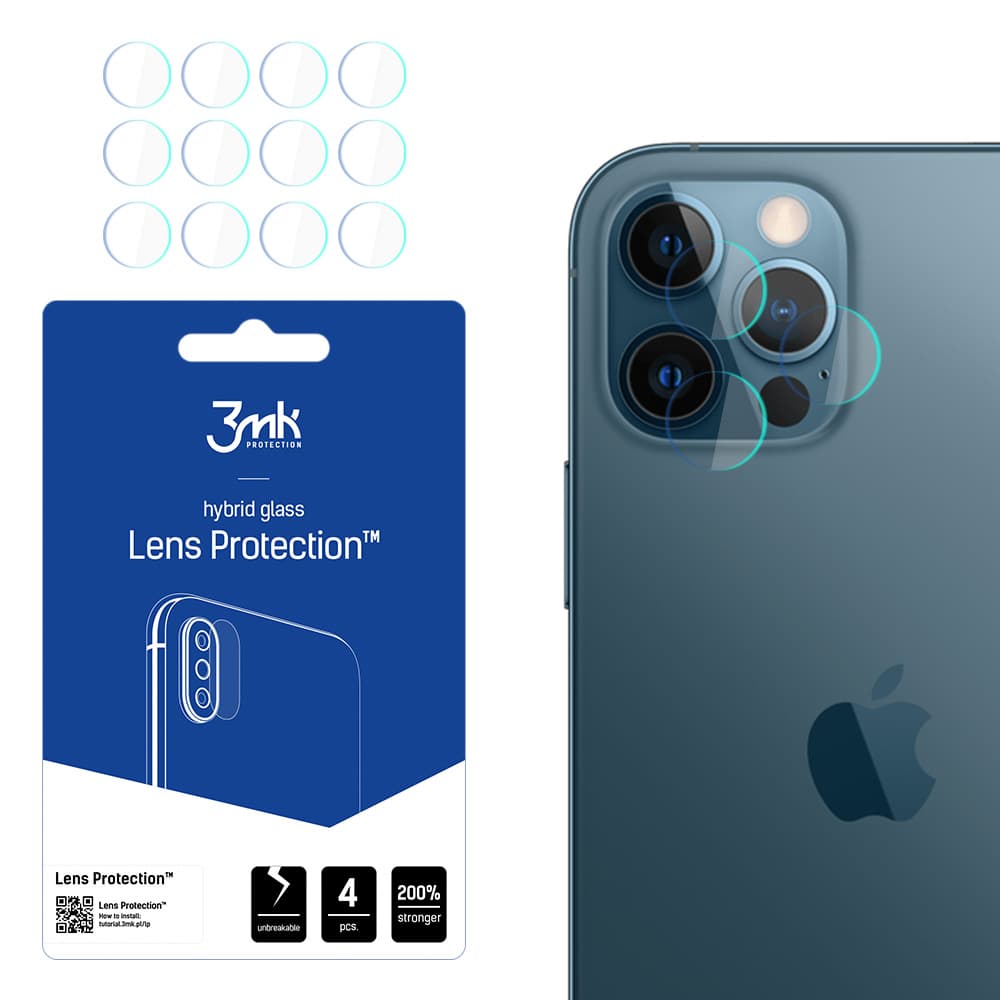 Предпазни стъклени защитни покрития за камерата на iPhone 12 Pro - 3MK Lens Protection Hybrid Glass Set (4 комплекта)