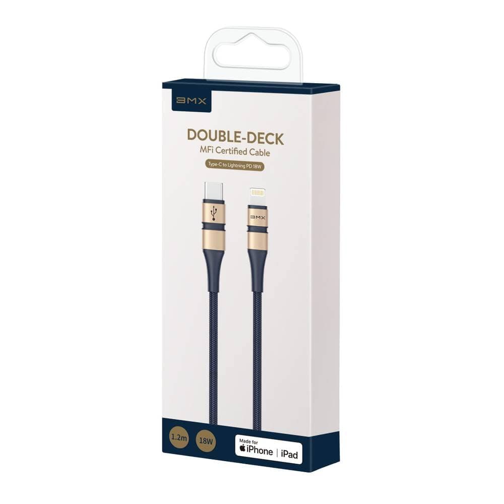Кабел Baseus BMX Double-Deck USB-C to Lightning Cable, от USB C(м) към Lightning(м), 1.2m, 18W, син