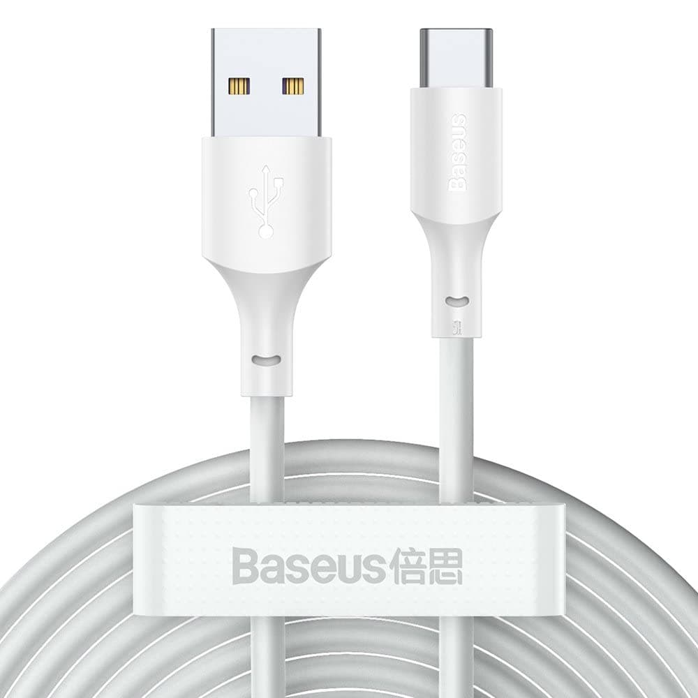 Кабел Baseus Simple Wisdom USB-C Cable (TZCATZJ-02), от USB A(м) към USB C(м), 1.5m, 40W, бял, 2 бр.