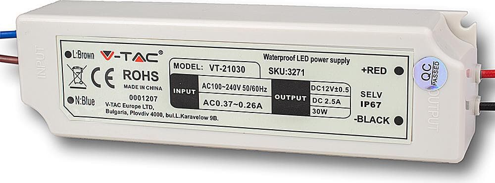 LED Plastic SLIM Power Supply - 30W 12V IP67