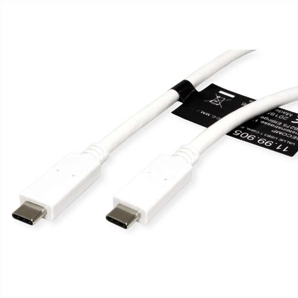 Кабел Roline Value 11.99.9053, от USB C(м) към USB C(м), 1m, бял