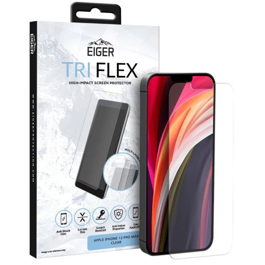 Качествено защитно покритие за дисплея на iPhone 12 Pro Max - Eiger Tri Flex High Impact Film Screen Protector (един брой)