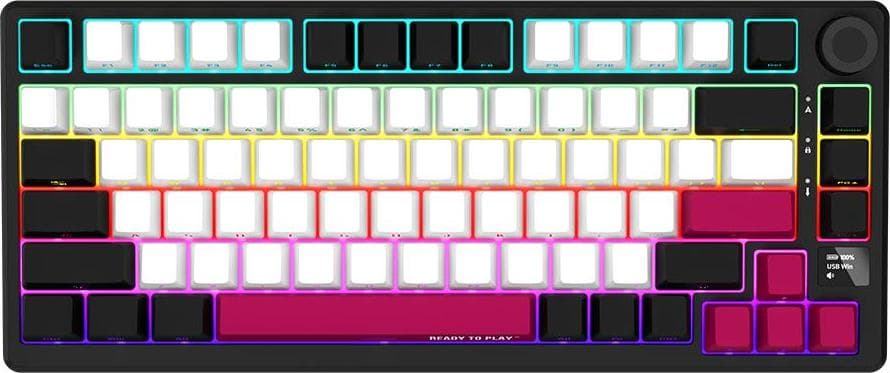 Клавиатура Lorgar KBP7075W, жична/безжична, механична, Purple Linear суичове, гейминг, черно-жълта, USB, Bluetooth