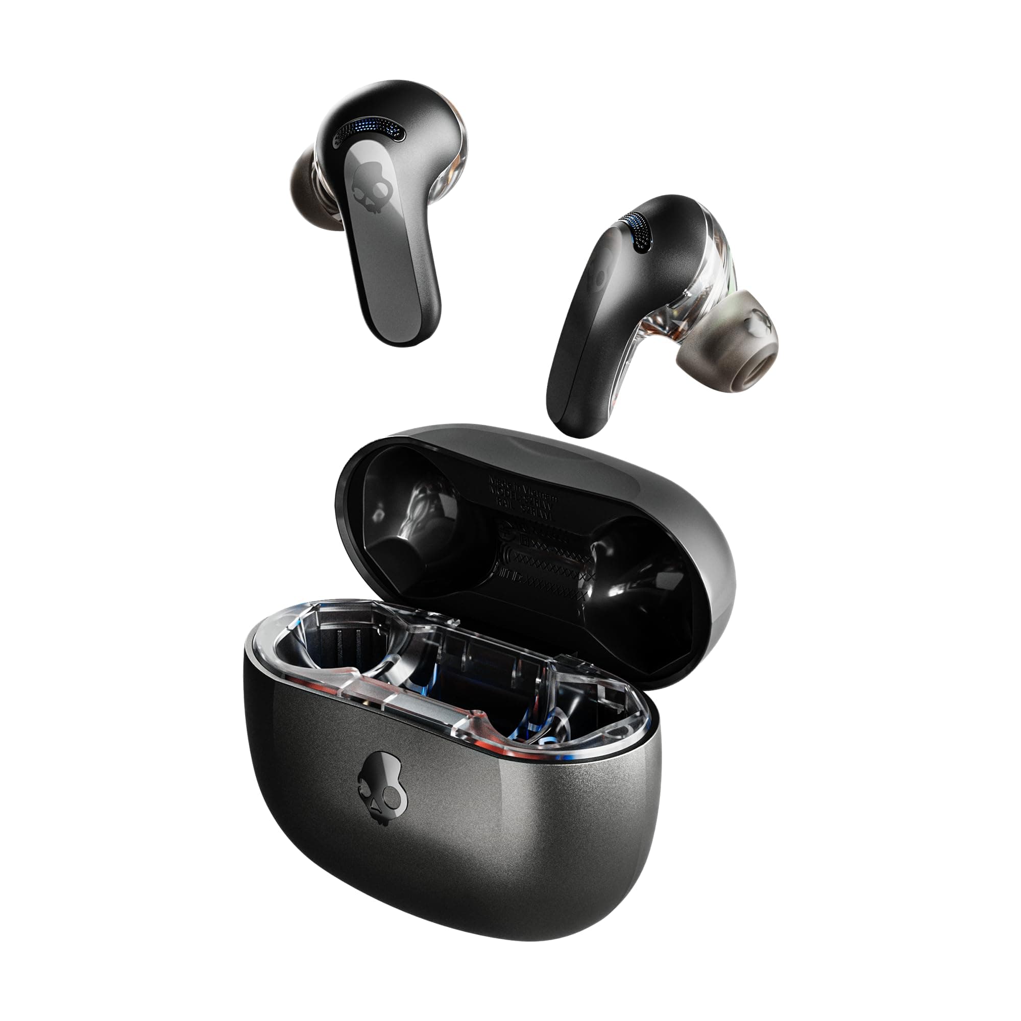 Слушалки Skullcandy Rail True Wireless Black, безжични, Bluetooth, тип "тапи", микрофон, до 42 часа време за работа с кейс, IP55 водоустойчивост, черни