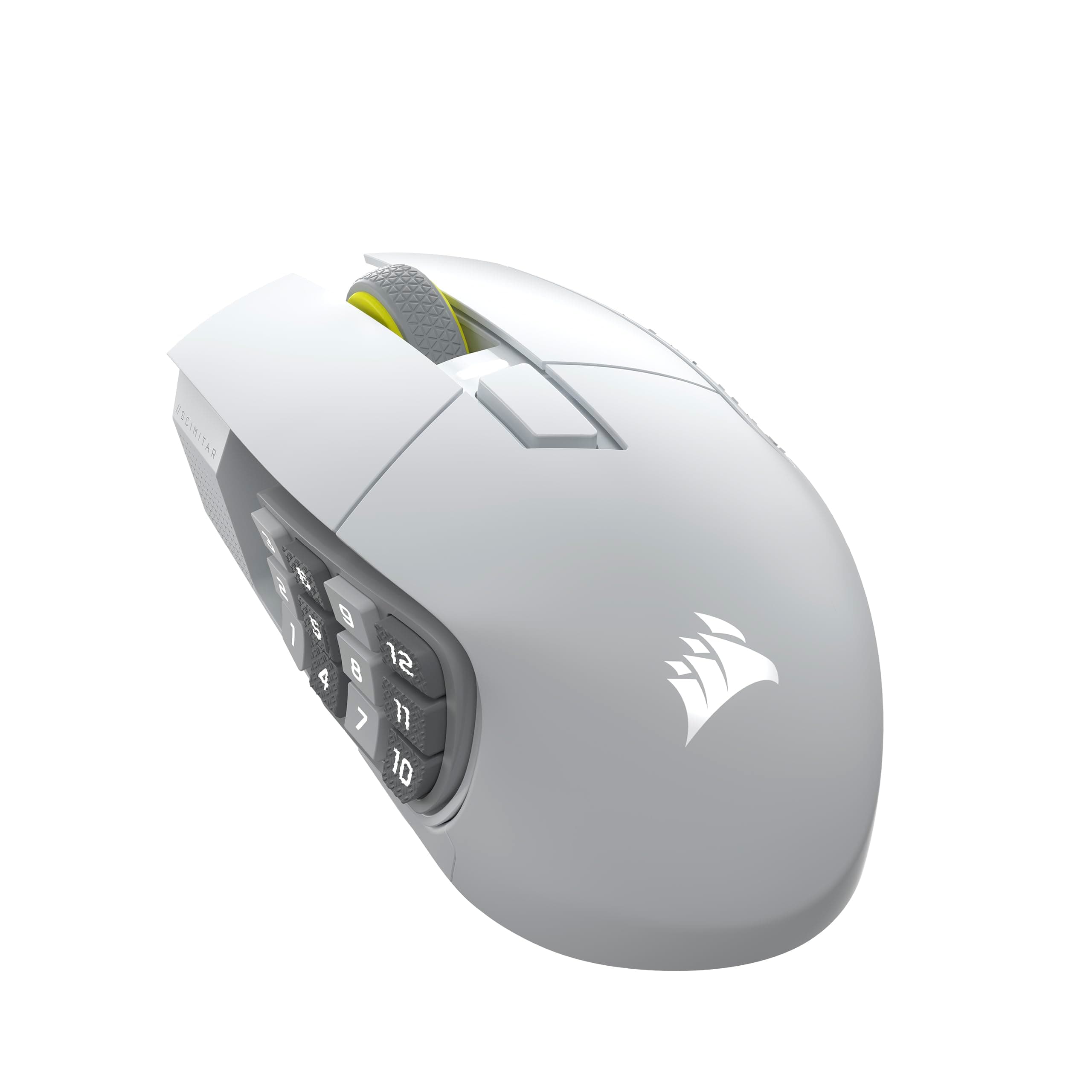 Мишка Corsair Scimitar Elite Wireless SE MMO, оптична (33 000dpi), безжична, USB, Bluetooth, бяла, гейминг, 16 програмируеми бутона
