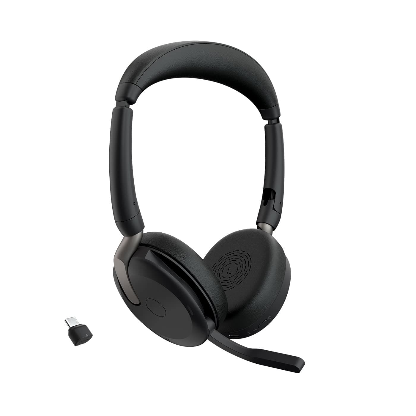 Слушалки Jabra Evolve2 65 Flex (26699-989-899), безжични, микрофон, 28mm драйвери, Hybrid ANC шумопотискане, Bluetooth, USB-C, до 32 часа време на работа, Jabra ClearVoice, UC Stereo, черни