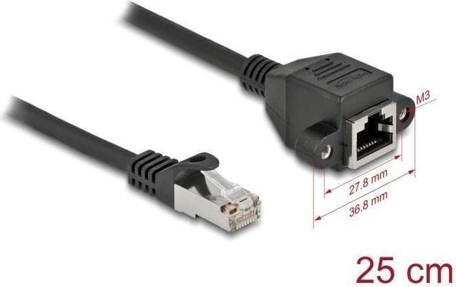 Delock Мрежов кабел удължителен S/FTP RJ45 мъжко към RJ45 женско, Cat. 6A, 25 cm, черен
