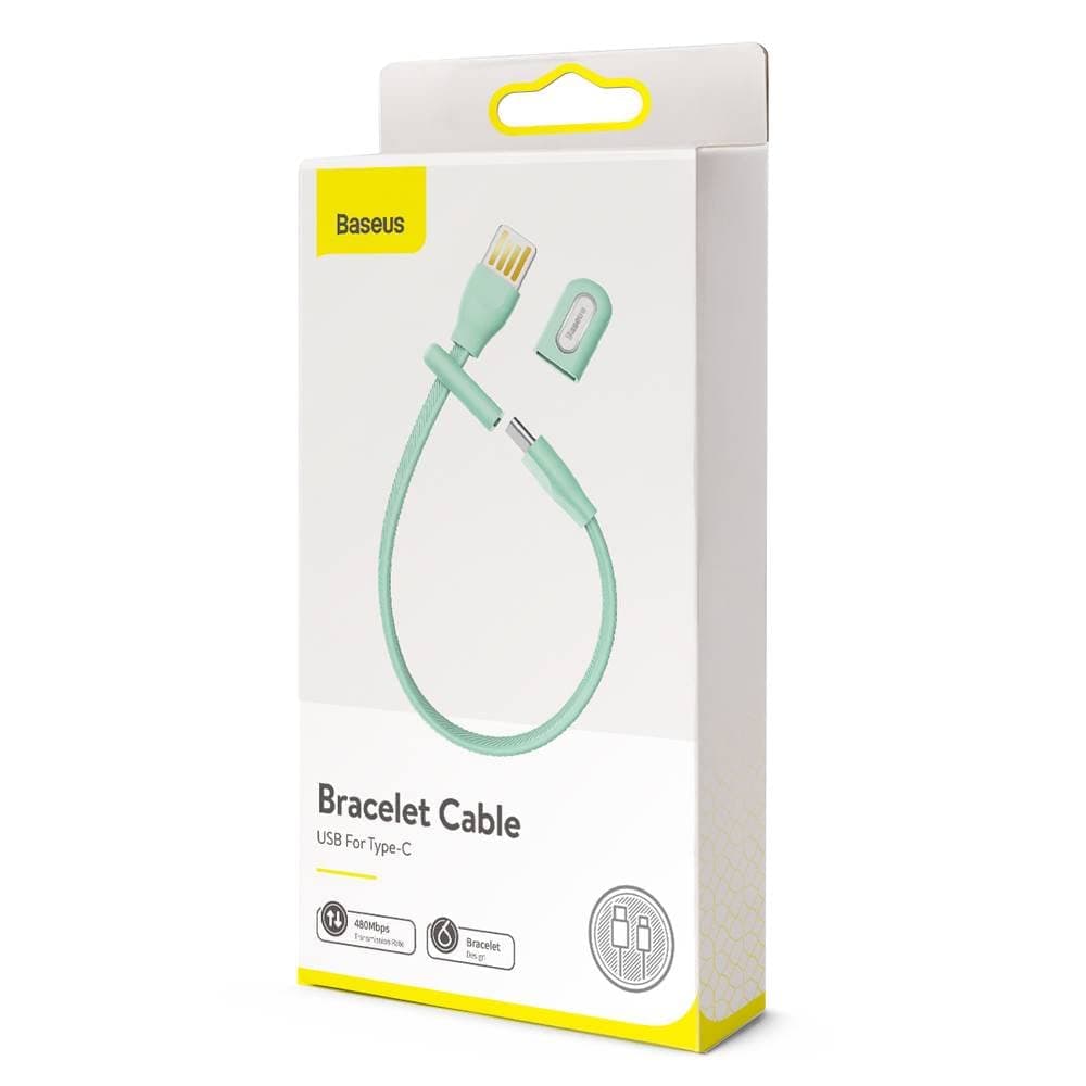 Кабел Baseus Bracelet USB-C Cable (CATFH-06A), от USB A(м) към USB-C(м), 0.22m, зелен