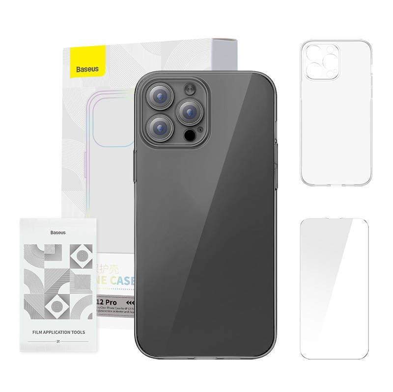 Поликарбонатов кейс и стъклено защитно покритие за дисплея за iPhone 12 Pro - Baseus Crystal Series Clear Case Set (ARSJ000402) (прозрачен)
