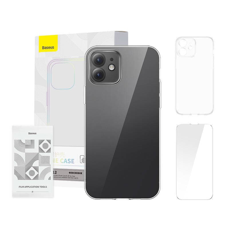 Поликарбонатов кейс и стъклено защитно покритие за дисплея за iPhone 12 - Baseus Crystal Series Clear Case Set (ARSJ000302) (прозрачен)