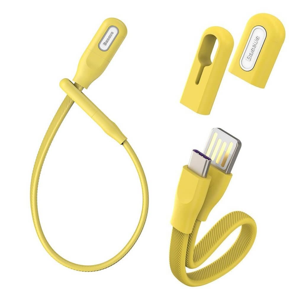 Кабел Baseus Bracelet USB-C Cable (CATFH-0Y), от USB A(м) към USB-C(м), 0.22m, жълт