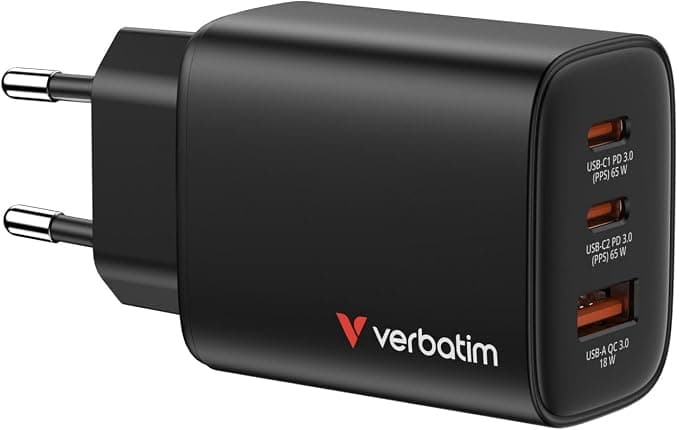 Зарядно устройство Verbatim Essentials GaN 65W с EU щепсел, черно