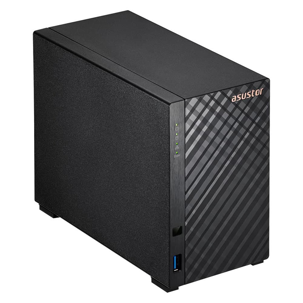Asustor AS1202T, 2 bay NAS, Realtek RTD1619B, Quad Core, 1.7 GHz, 1GB DDR4 (not expandable), 2.5GbE x1, 3 x USB 3.2 Gen 1, WOW (Wake on WAN), System Sleep Mode, Black