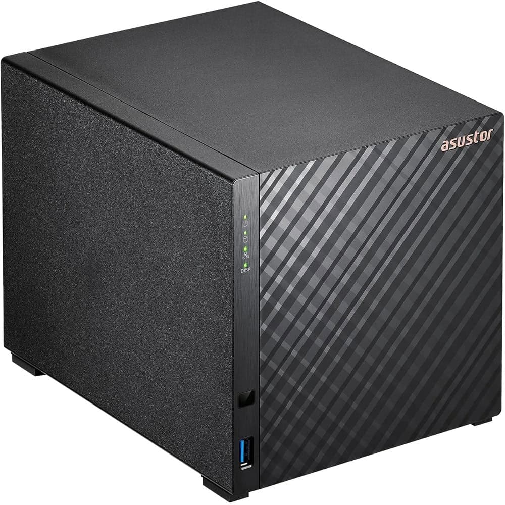 Asustor AS1204T, 4 bay NAS, Realtek RTD1619B, Quad Core, 1.7 GHz, 1GB DDR4 (not expandable), 2.5GbE x1, 3 x USB 3.2 Gen 1, WOW (Wake on WAN), System Sleep Mode, Black