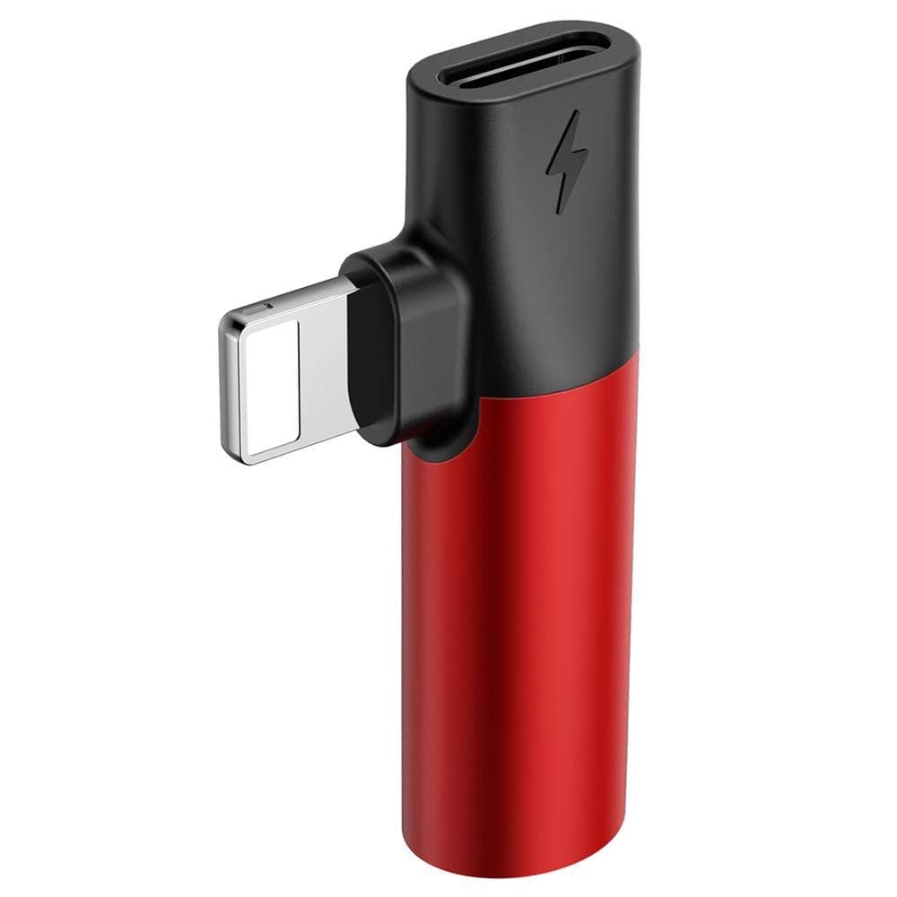 Адаптер Baseus Lightning & Audio Adapter (CATSH-C02), от Lightning(м) към Lightning(ж)/AUX(ж), червен