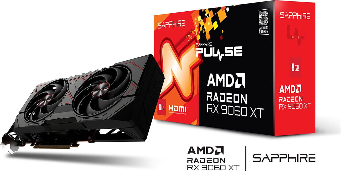 SAPPHIRE PULSE AMD RADEON RX 9060 XT GAMING OC 8GB ДВОЙЕН HDMI / DP