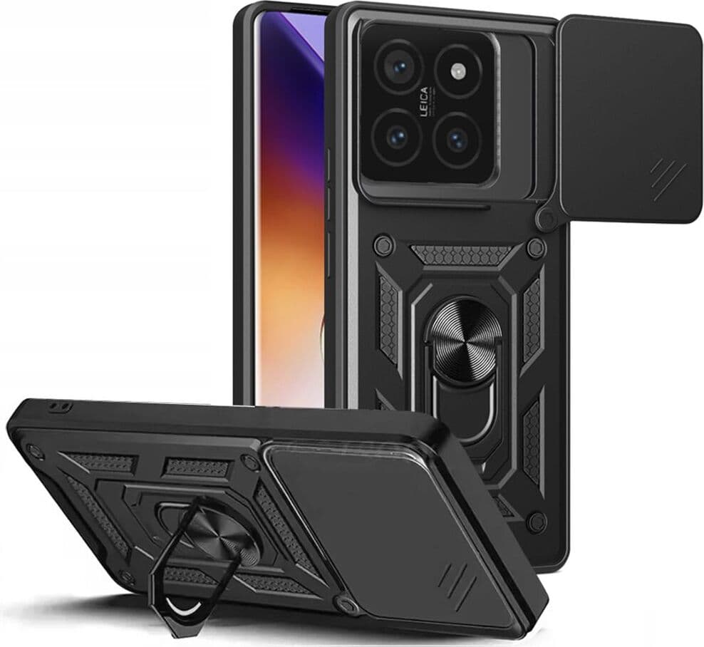 Хибриден удароустойчив кейс с пръстен против изпускане за Xiaomi Redmi 14T - Tech-Protect CamShield Pro Hard Case (черен)