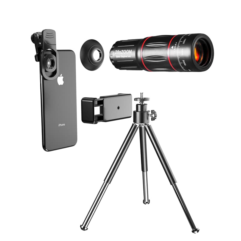 Комплект трипод с поставка и качествени лещи за смартфони и таблети - Techsuit Phone Camera Lens Kit (черен)