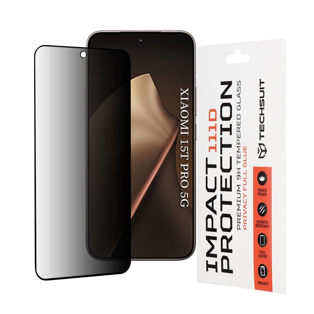 Калено стъклено защитно покритие с определен ъгъл на виждане на Xiaomi 15T Pro - Techsuit Privacy Full Glue Tempered Glass 111D (черен-прозрачен)