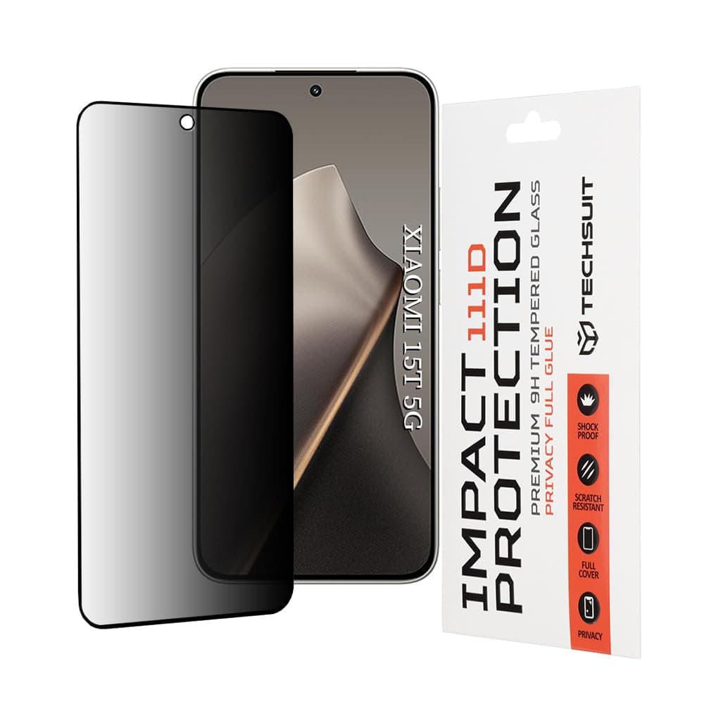 Калено стъклено защитно покритие с определен ъгъл на виждане на Xiaomi 15T - Techsuit Privacy Full Glue Tempered Glass 111D (черен-прозрачен)