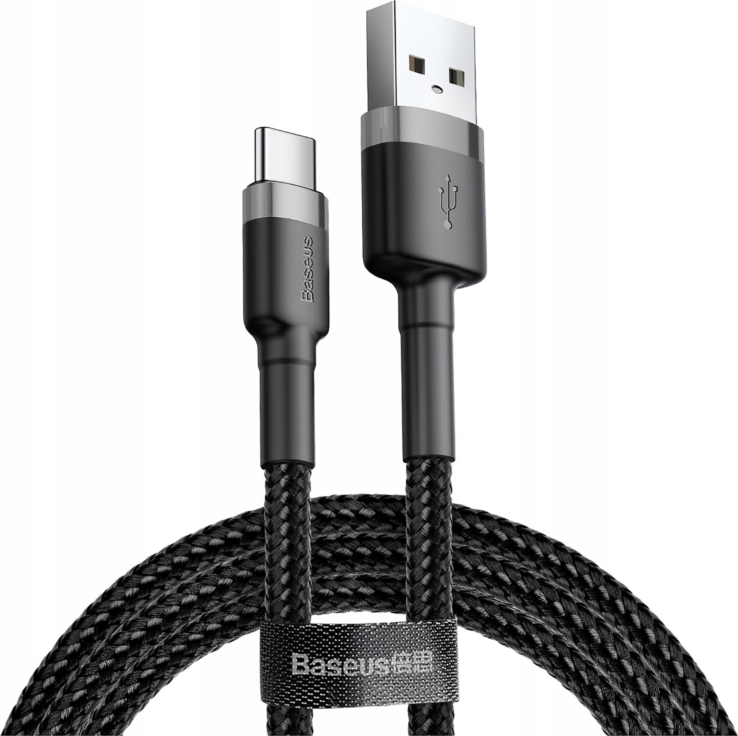 Кабел с въжена оплетка и бързо зареждане за устройства с USB-C порт - Baseus Cafule USB-A to USB-C Cable 3A (CATKLF-AG1) (черен-сив) (50 см)