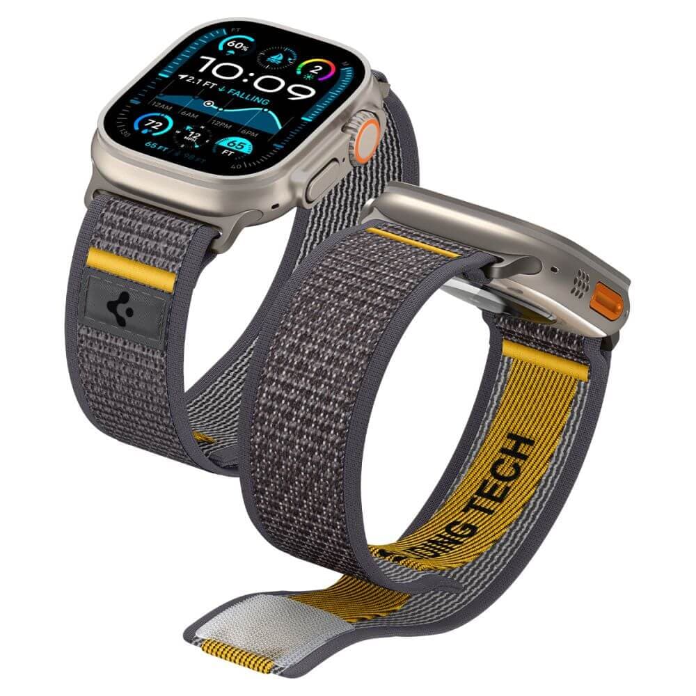 Текстилна каишка за Apple Watch 44мм, 45мм, 46мм, Ultra, Ultra 2, Ultra 3 49мм - Spigen Athlex Air Watchband (сив-жълт)