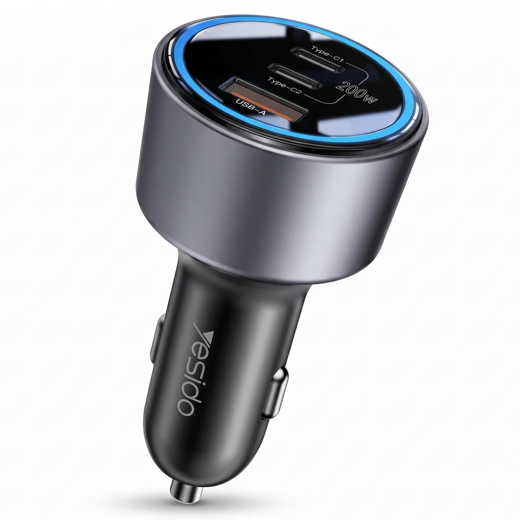 Зарядно за кола с 2xUSB-C и USB-A изходи с технология за бързо зареждане - Yesido Y59 Triple Super Fast Car Charger 200W (черен)