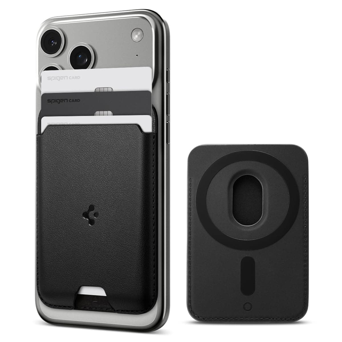 Кожен портфейл (джоб) за прикрепяне към iPhone с MagSafe - Spigen Valentinus MagSafe 3 Card Holder (черен)