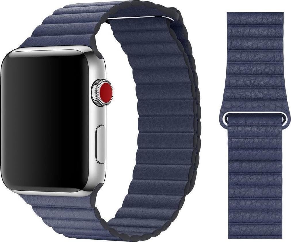Оригинална кожена каишка от естествена кожа за Apple Watch 42мм, 44мм, 45мм, 46мм, Ultra, Ultra 2, Ultra 3 49мм - Apple Leather Loop Midnight Blue Large