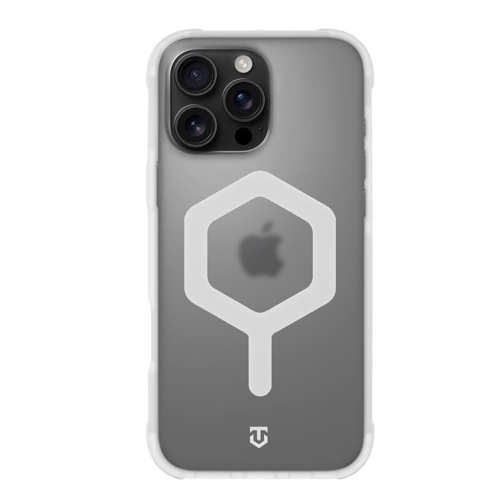 Хибриден удароустойчив кейс с MagSafe за iPhone 16 Pro Max - Tactical MagForce Hexagon Cover (бял-прозрачен)