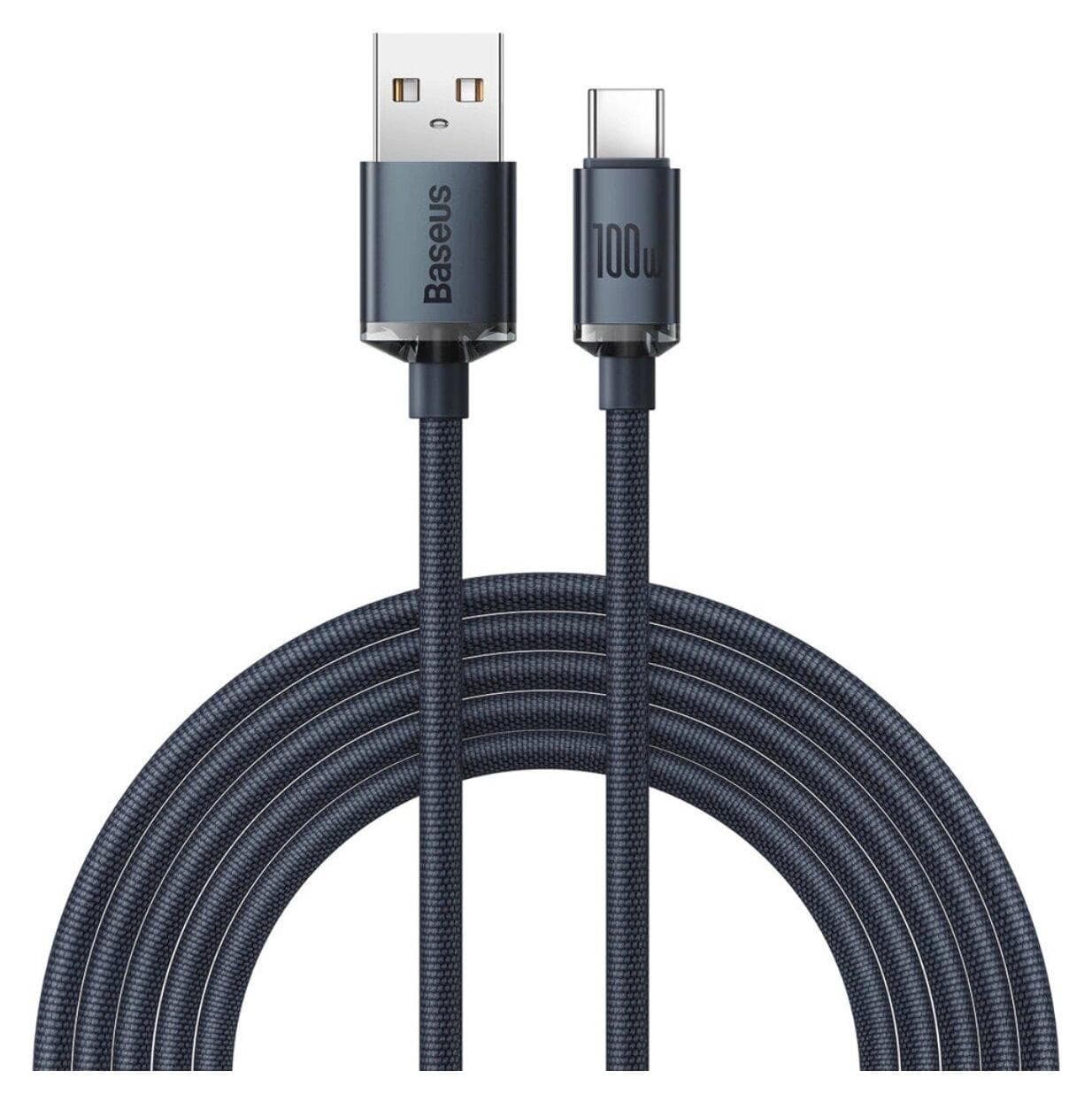 Кабел Baseus Crystal Shine USB-A to USB-C Cable (CAJY000401), от USB A(м) към USB C(м), 1.2m, черен, 100W