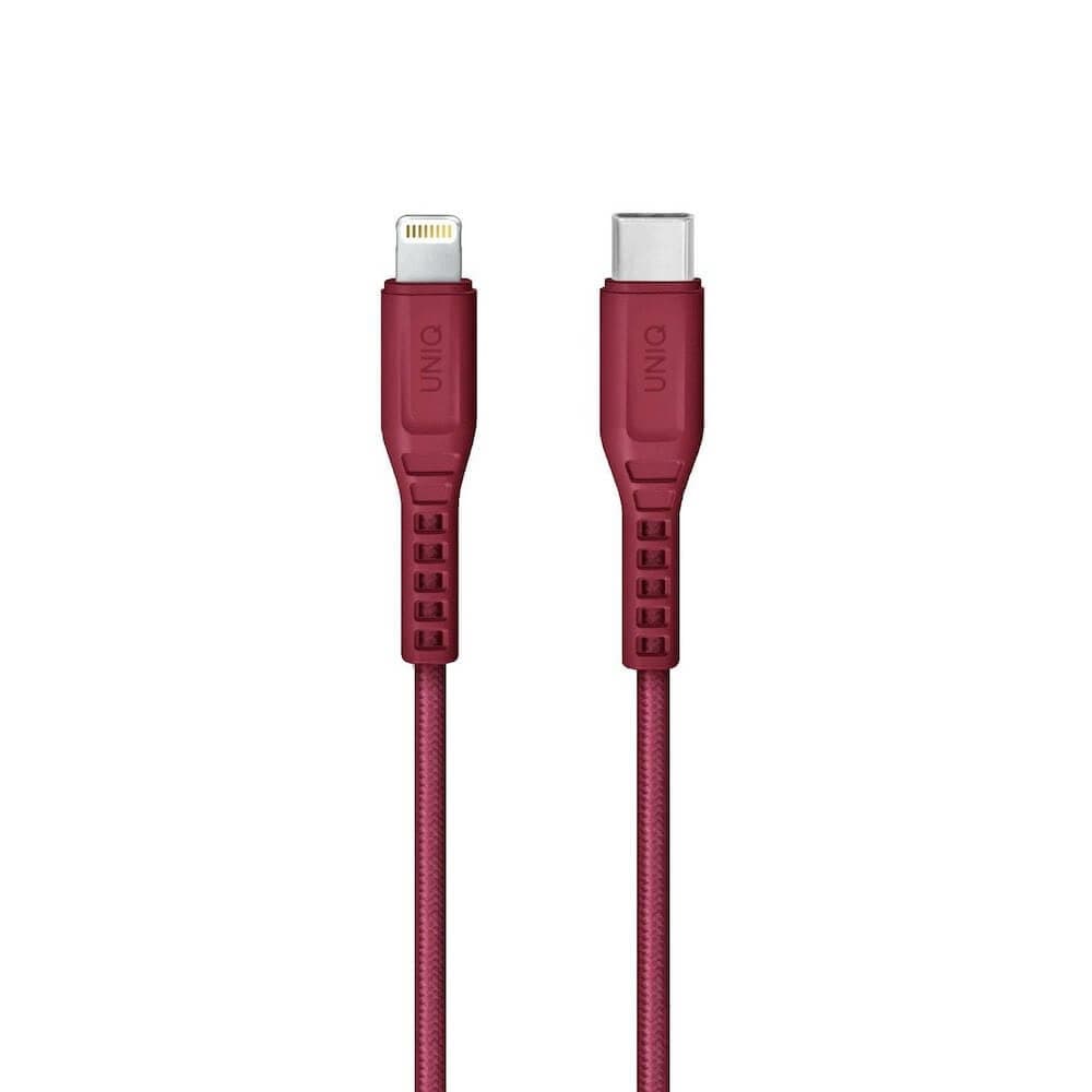 Кабел Uniq Flex UNIQ-FLEX(CTMFI)-RED, от USB C(м) към Lightning(м), 1.2m, 18W, червен