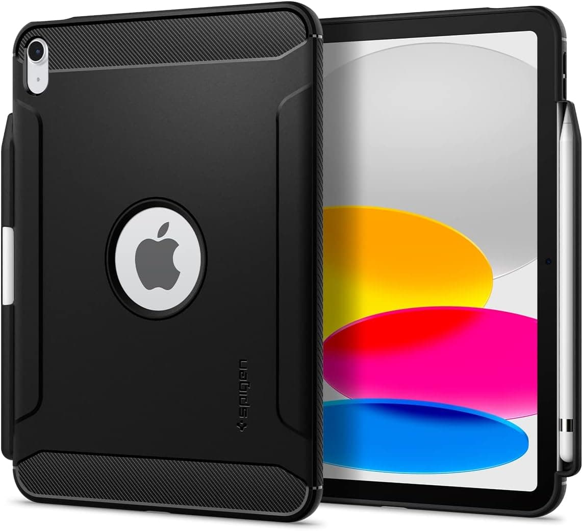Удароустойчив силиконов (TPU) калъф за iPad 10 (2022), iPad 11 (2025) - Spigen Rugged Armor Case (черен)