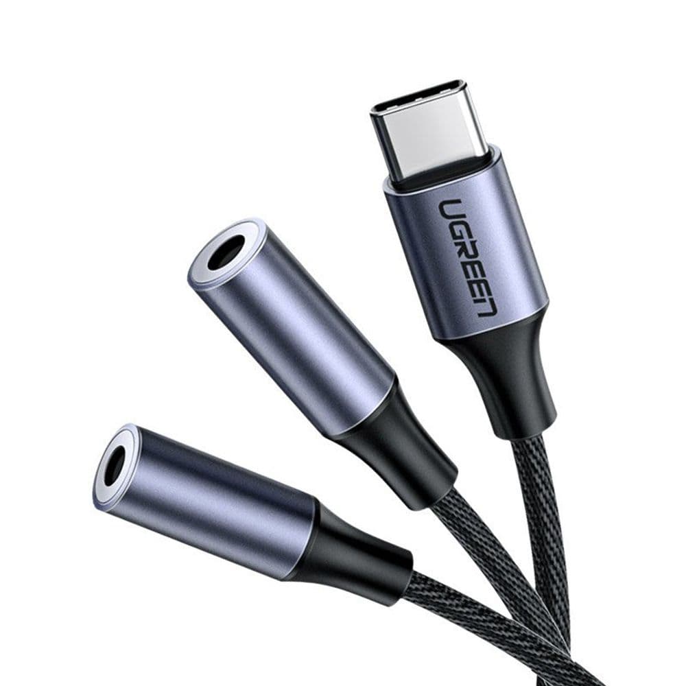 Кабел Ugreen 20190, от USB-C(м) към 2x AUX(м), 0.3m, черен