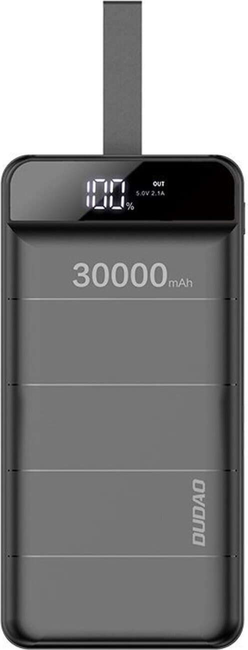 Външна батерия с 4xUSB-A изхода и технология за бързо зареждане - Dudao K8Plus Power Bank With LCD And LED Flashlight 30000 mAh (черен)