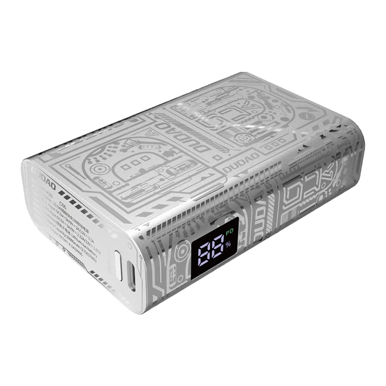 Външна батерия с USB-A и USB-C изходи и технология за бързо зареждане - Dudao K20 Power Bank 10000 mAh 22.5W (сребрист)